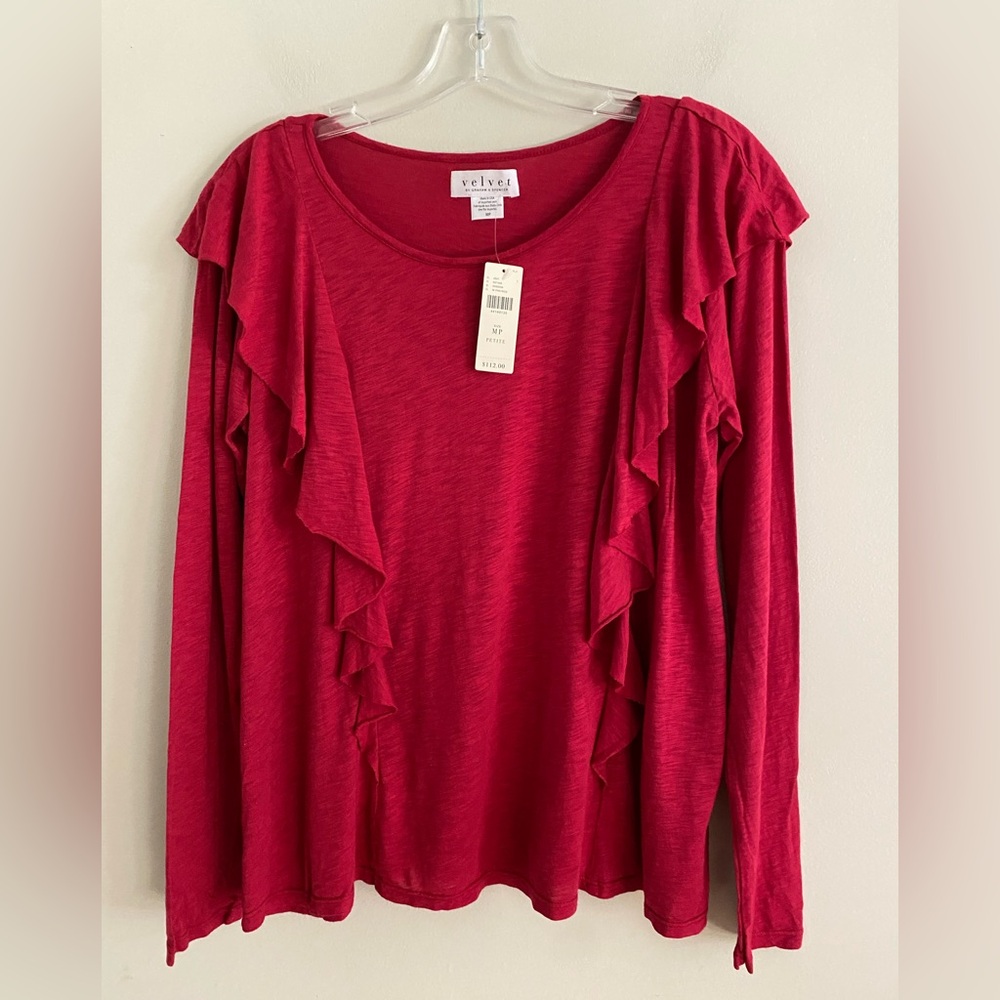 Anthropologie Ruffled Long-Sleeve Tee size MP PM petite size new with tag - Picture 7 of 7
